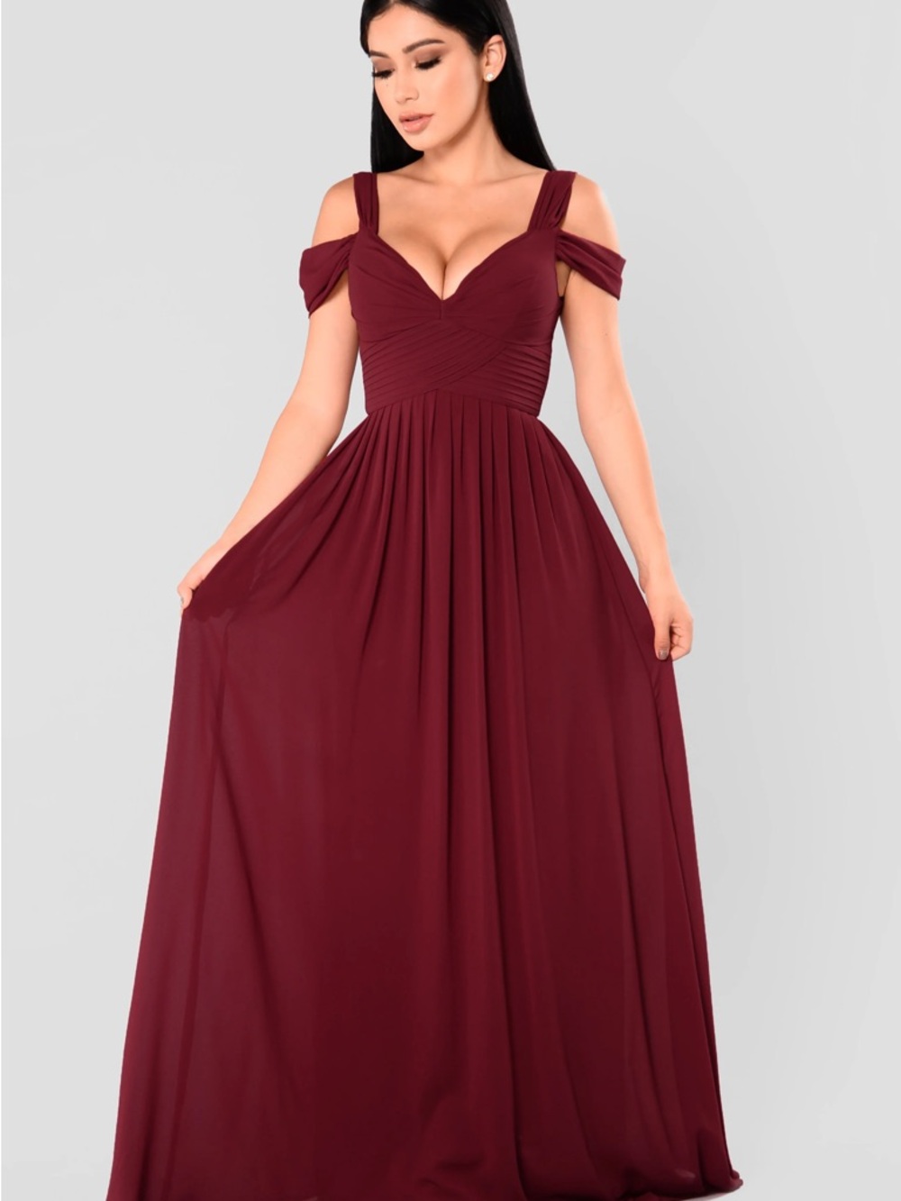 Fashion Nova Wine Cold-Shoulder Maxi Dress